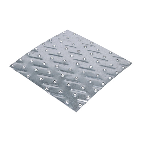 A versatile perforated plate used for connecting or repairing timber. All holes are pressed countersunk to aid location of the nail and to give a flush finish. Manufactured from galvanised steel to give a high level of corrosion resistance.