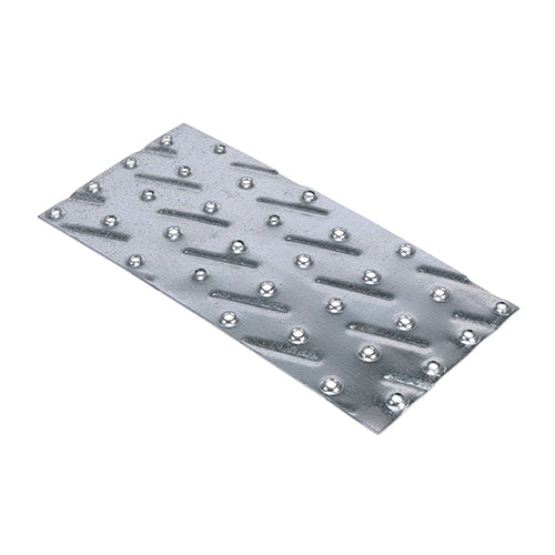 A versatile perforated plate used for connecting or repairing timber. All holes are pressed countersunk to aid location of the nail and to give a flush finish. Manufactured from galvanised steel to give a high level of corrosion resistance.