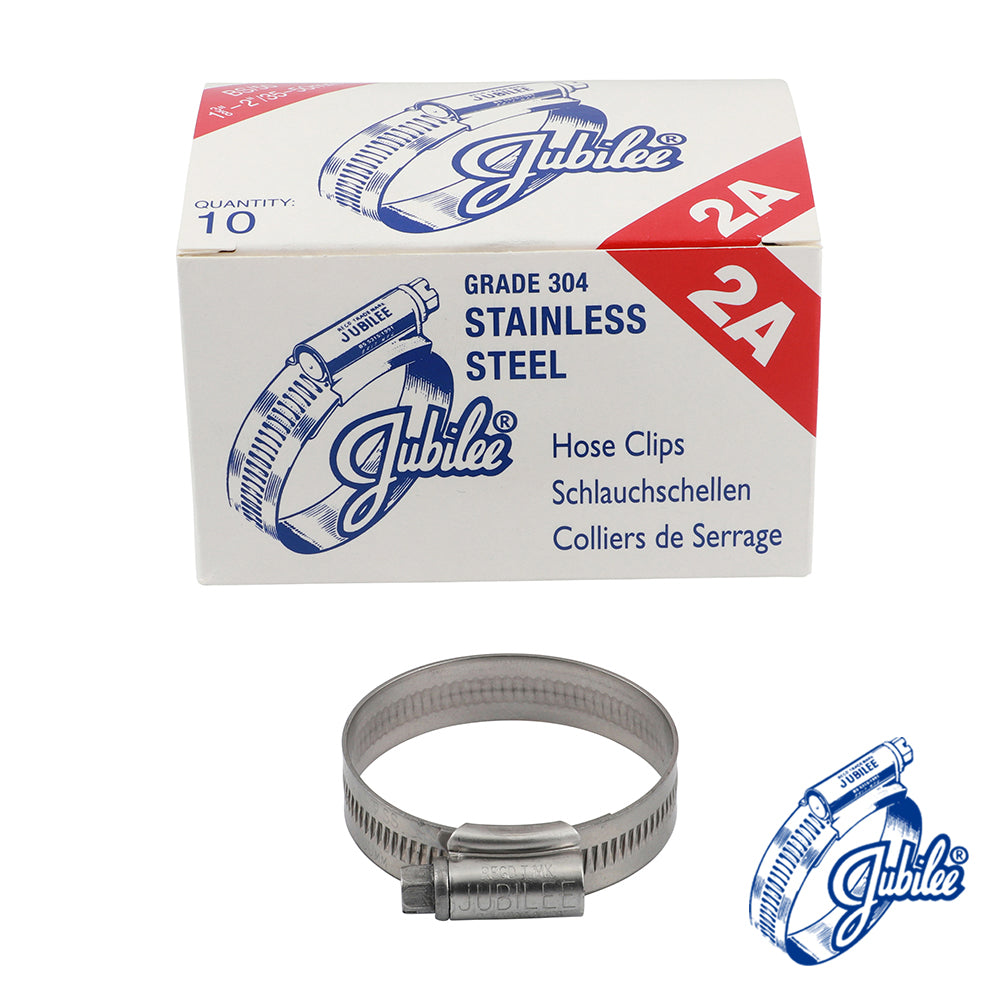 The original JubileeÂ®Â Clip, the product that started it all! For the vast majority of applications this sturdy worm drive hose clip is more than suitable. Available as a mild steel zinc protected or stainless steel clamp in 304 stainless steel; this product also has a band that is continuously threaded enabling extra flexibility when adjusting the clip to the correct size. The smooth inside profile of the band and rolled edges give protection fo