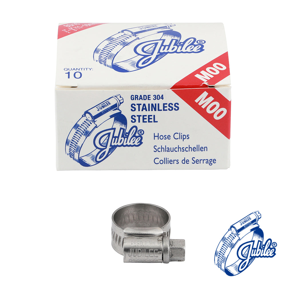 The original JubileeÂ®Â Clip, the product that started it all! For the vast majority of applications this sturdy worm drive hose clip is more than suitable. Available as a mild steel zinc protected or stainless steel clamp in 304 stainless steel; this product also has a band that is continuously threaded enabling extra flexibility when adjusting the clip to the correct size. The smooth inside profile of the band and rolled edges give protection fo