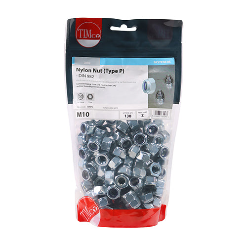Type P hexagonal nylon nut with a metric thread. Also known as locking nuts, designed to prevent the nut from loosening. Used for all bolting and fastening applications.