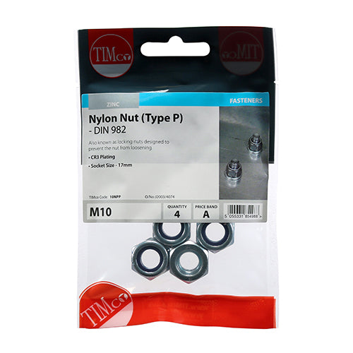 Type P hexagonal nylon nut with a metric thread. Also known as locking nuts, designed to prevent the nut from loosening. Used for all bolting and fastening applications.