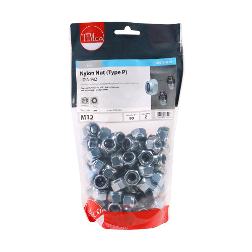 Type P hexagonal nylon nut with a metric thread. Also known as locking nuts, designed to prevent the nut from loosening. Used for all bolting and fastening applications.