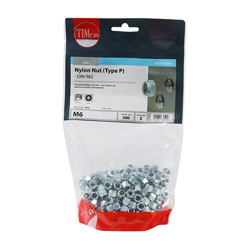 Type P hexagonal nylon nut with a metric thread. Also known as locking nuts, designed to prevent the nut from loosening. Used for all bolting and fastening applications.