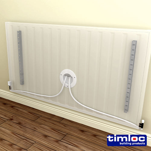 Radiator pipework installation aid and solution to eliminate potential air leakage and heat loss at vulnerable pipework entry points.