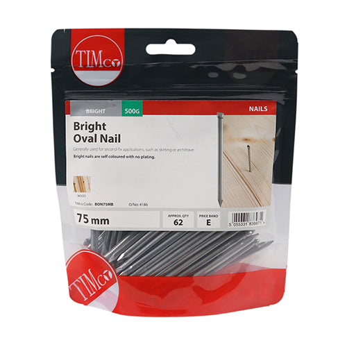 Oval head for a concealed finish. Bright nails are self coloured and have no plating.
