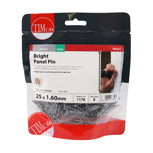 A light weight nail, commonly used for cabinet making and light duty applications. Bright nails are self coloured and have no plating.