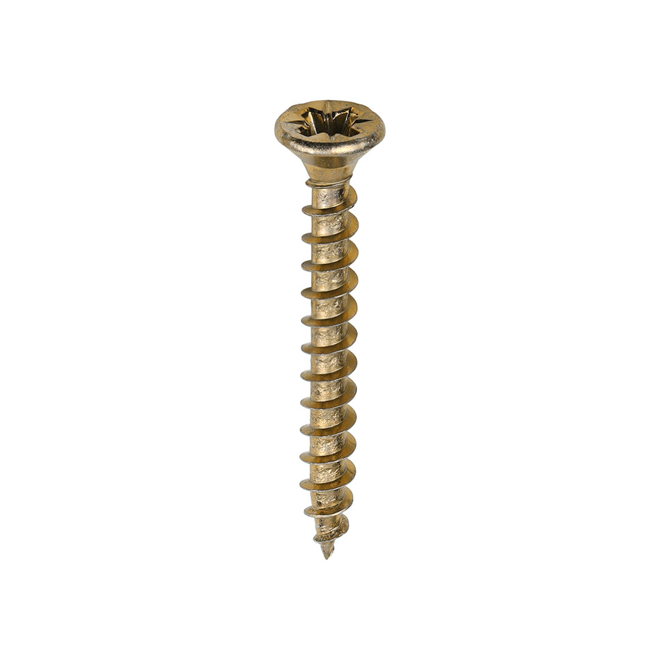 A single thread woodscrew mainly used in various types of timber and man-made boards or into masonry with the use of a plastic plug. 