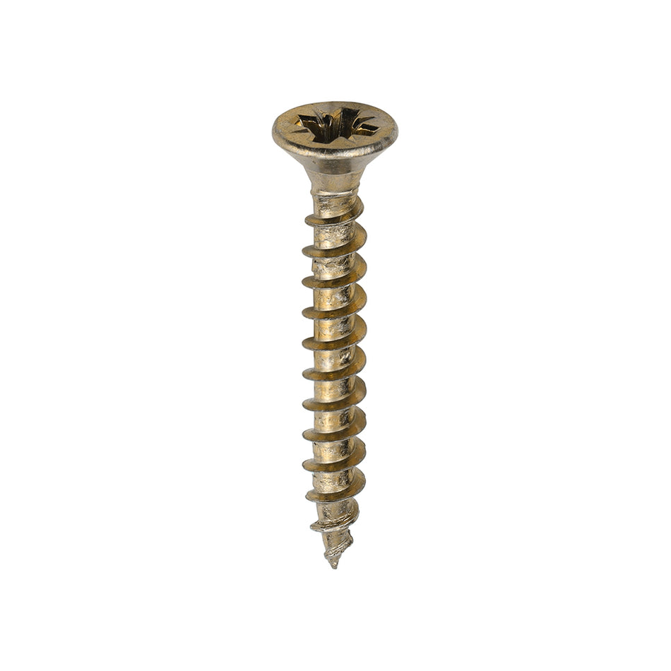 A single thread woodscrew mainly used in various types of timber and man-made boards or into masonry with the use of a plastic plug. 