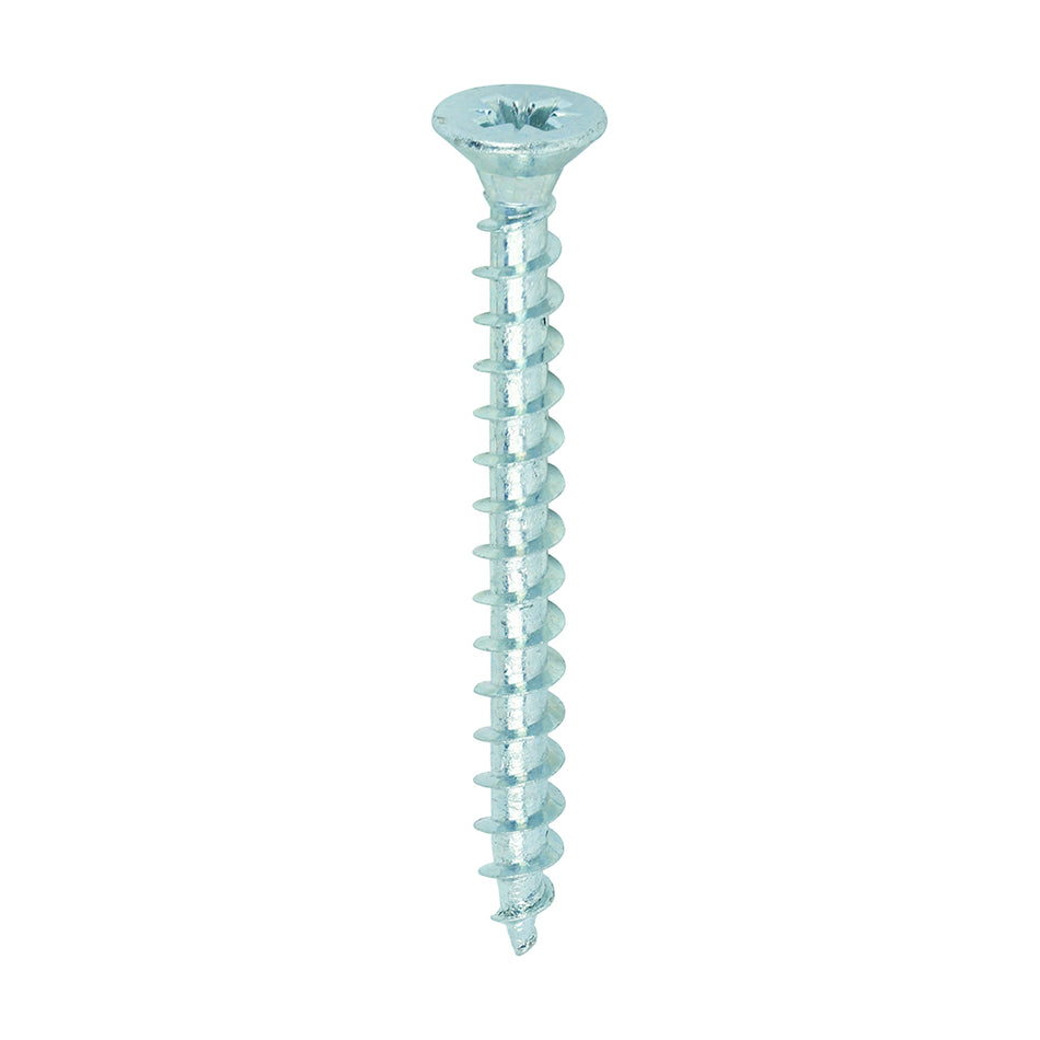 A single thread woodscrew mainly used in various types of timber and man-made boards or into masonry with the use of a plastic plug. 