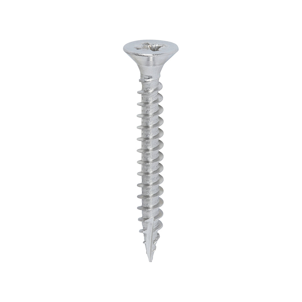 All the features and superior performance of the Classic Multi-Purpose Screw manufactured from A2 Stainless Steel. Ideal where ultimate corrosion resistance is required when fixing to softwoods, hardwood (pre-drilled), chipboard, MDF and plastic. Stainless steel must be used where there is corrosive environment and/or the base material has inherent corrosive characteristics e.g. Green Oak.