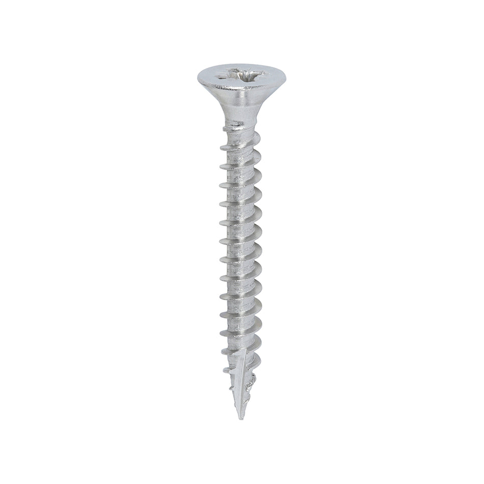 All the features and superior performance of the Classic Multi-Purpose Screw manufactured from A2 Stainless Steel. Ideal where ultimate corrosion resistance is required when fixing to softwoods, hardwood (pre-drilled), chipboard, MDF and plastic. Stainless steel must be used where there is corrosive environment and/or the base material has inherent corrosive characteristics e.g. Green Oak.