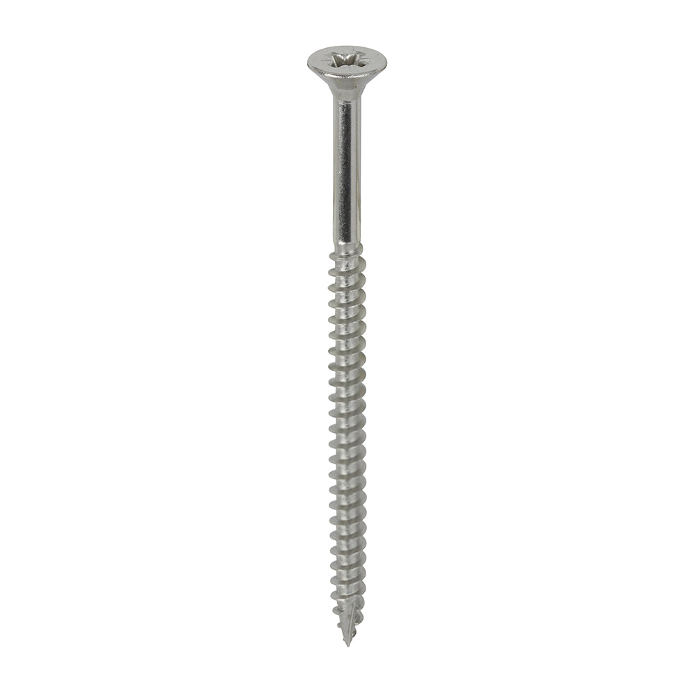 All the features and superior performance of the Classic Multi-Purpose Screw manufactured from marine grade A4 Stainless Steel. 
Ideal for coastal and highly corrosive environments when fixing to softwoods, hardwood (pre-drilled), chipboard, MDF and plastic. 
Stainless steel must be used where there is corrosive environment and/or the base material has inherent corrosive characteristics e.g. Green Oak.
