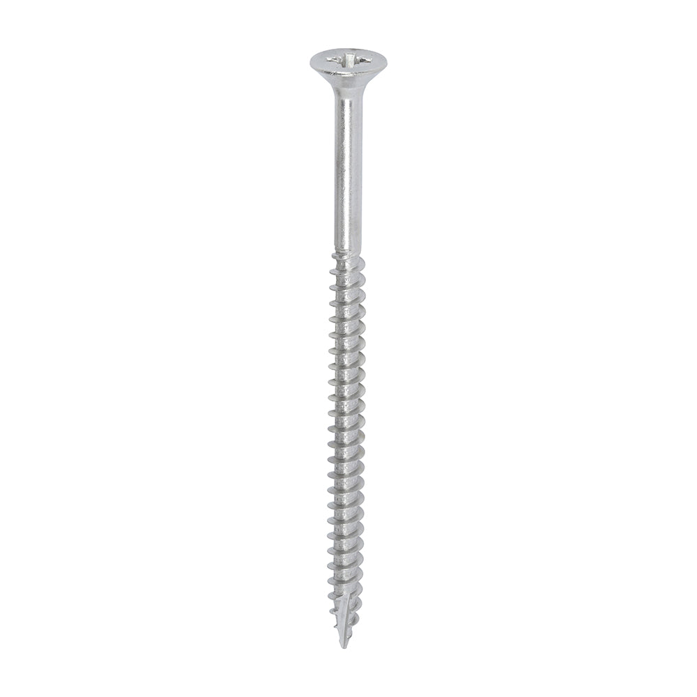 All the features and superior performance of the Classic Multi-Purpose Screw manufactured from A2 Stainless Steel. Ideal where ultimate corrosion resistance is required when fixing to softwoods, hardwood (pre-drilled), chipboard, MDF and plastic. Stainless steel must be used where there is corrosive environment and/or the base material has inherent corrosive characteristics e.g. Green Oak.