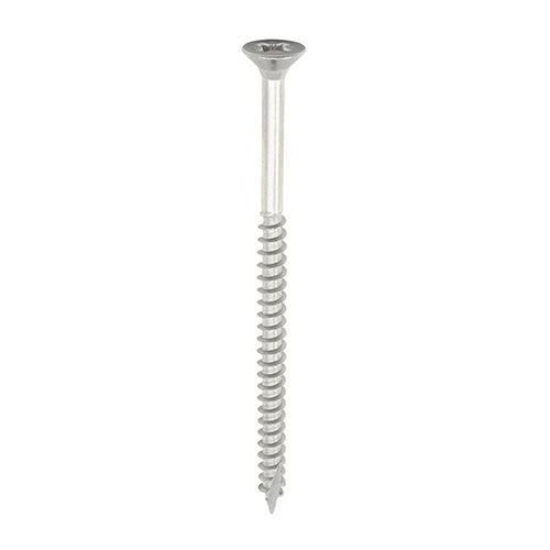All the features and superior performance of the Classic Multi-Purpose Screw manufactured from A2 Stainless Steel. Ideal where ultimate corrosion resistance is required when fixing to softwoods, hardwood (pre-drilled), chipboard, MDF and plastic. Stainless steel must be used where there is corrosive environment and/or the base material has inherent corrosive characteristics e.g. Green Oak.