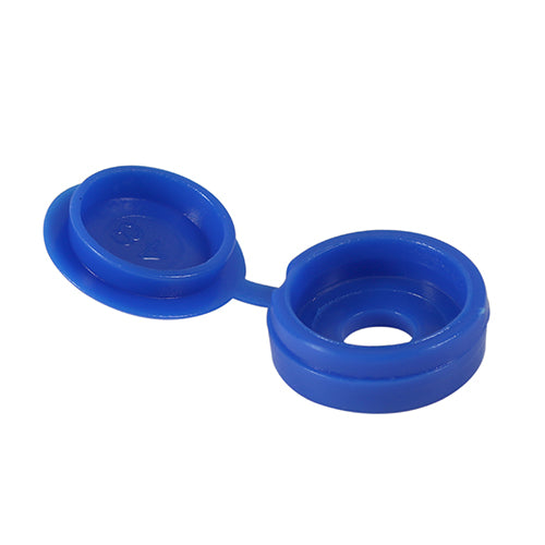 For cosmetic use to conceal screws. Hinged to aid cap retention during and after installation.