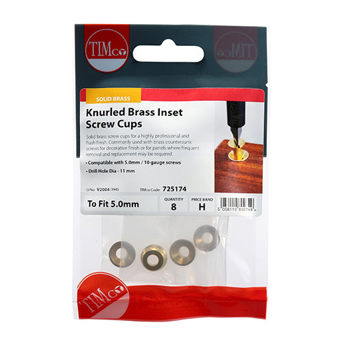 Solid brass screw cups for a highly professional and flush finish. Commonly used with brass countersunk screws for decorative finish or for panels where frequent removal and replacement may be required. Drill hole Ã˜ size provided is a guide only and may vary in woods with varying hardness. We recommend cups are covered before gently tapping into place to avoid damage to both brass and timber.